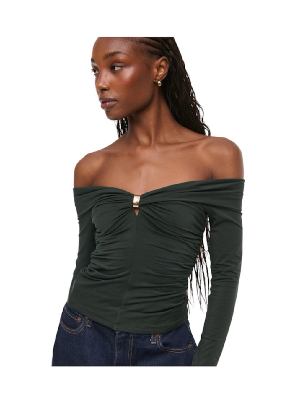 Abercrombie & Fitch Green Gold Hardware Off-the-Shoulder Modal-Blend Top Size XS